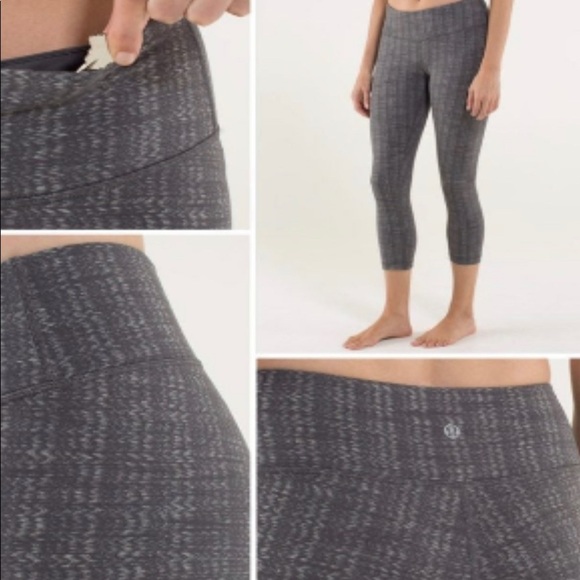 Lululemon Wunder Under Heathered Herringbone Pattern Gray Cropped Tight Size 6. - Picture 2 of 9